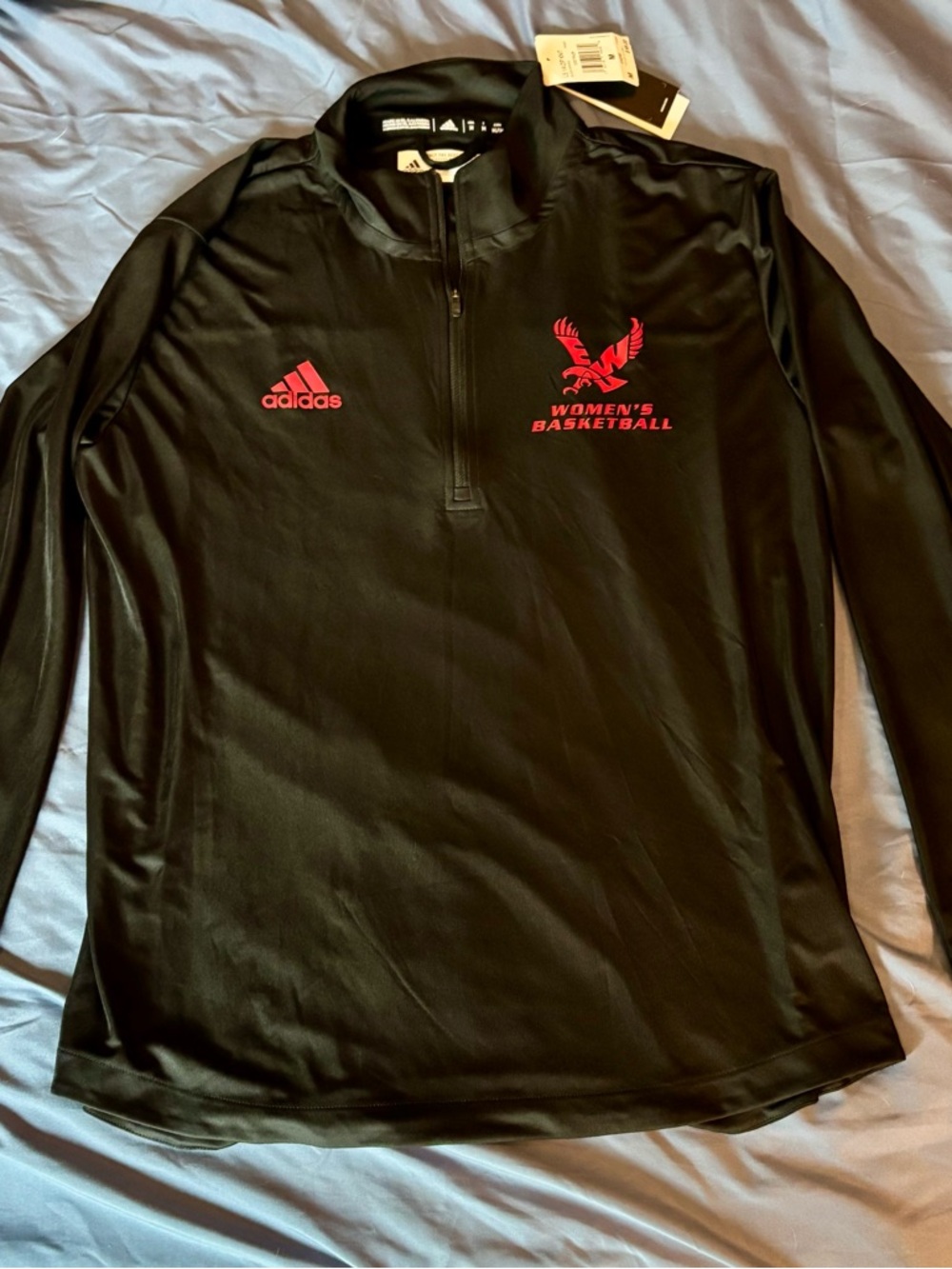 Adidas EWU Women's Basketball Black Quarter-Zip Pullover with Red Logo